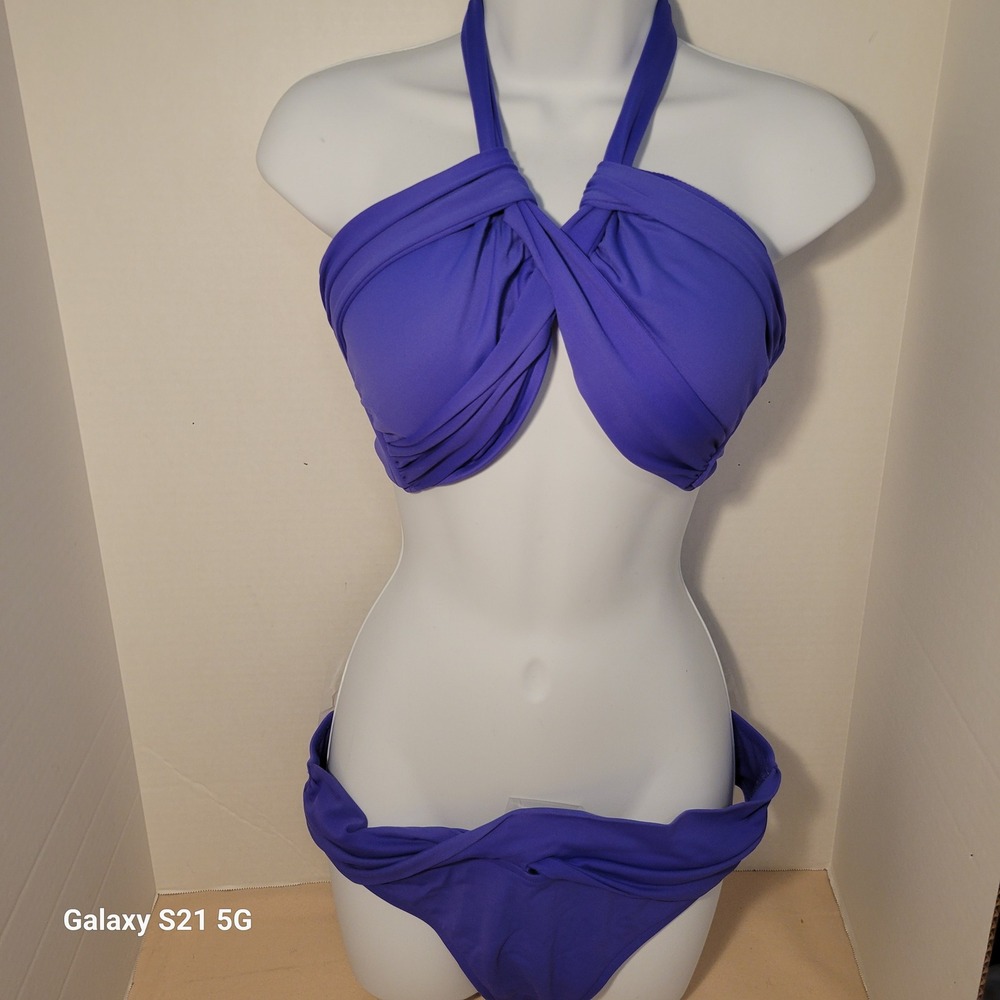 Seafolly Australia Purple Twist Front Halter Bikini Two Piece Swimsuit Set 16